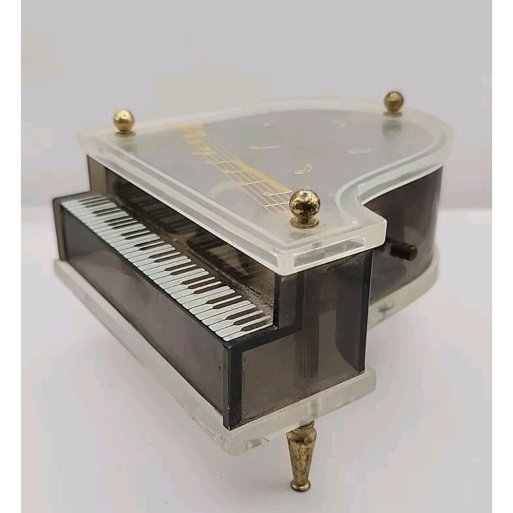 Vintage Classic Grand Piano Schmid Music Box Clear‎ Lucite Sankyo See Photos
